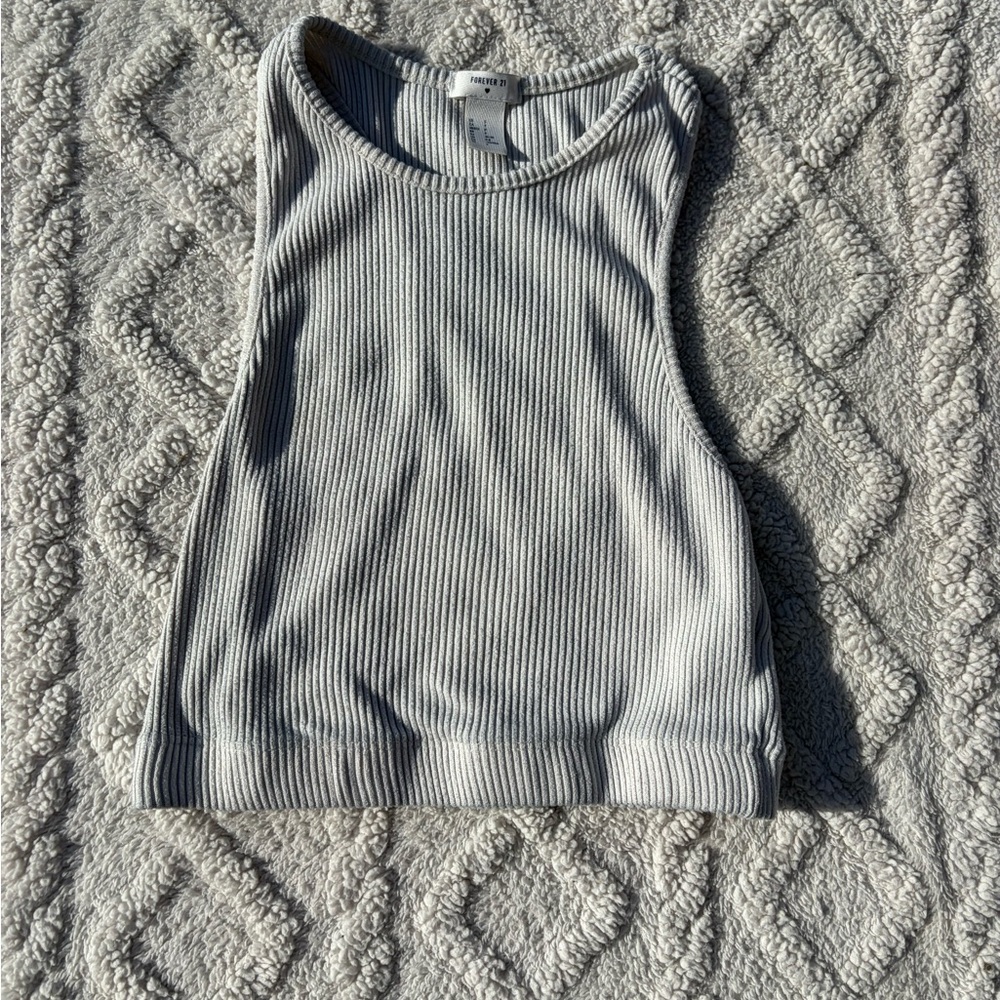 White Ribbed Cropped Tank Top